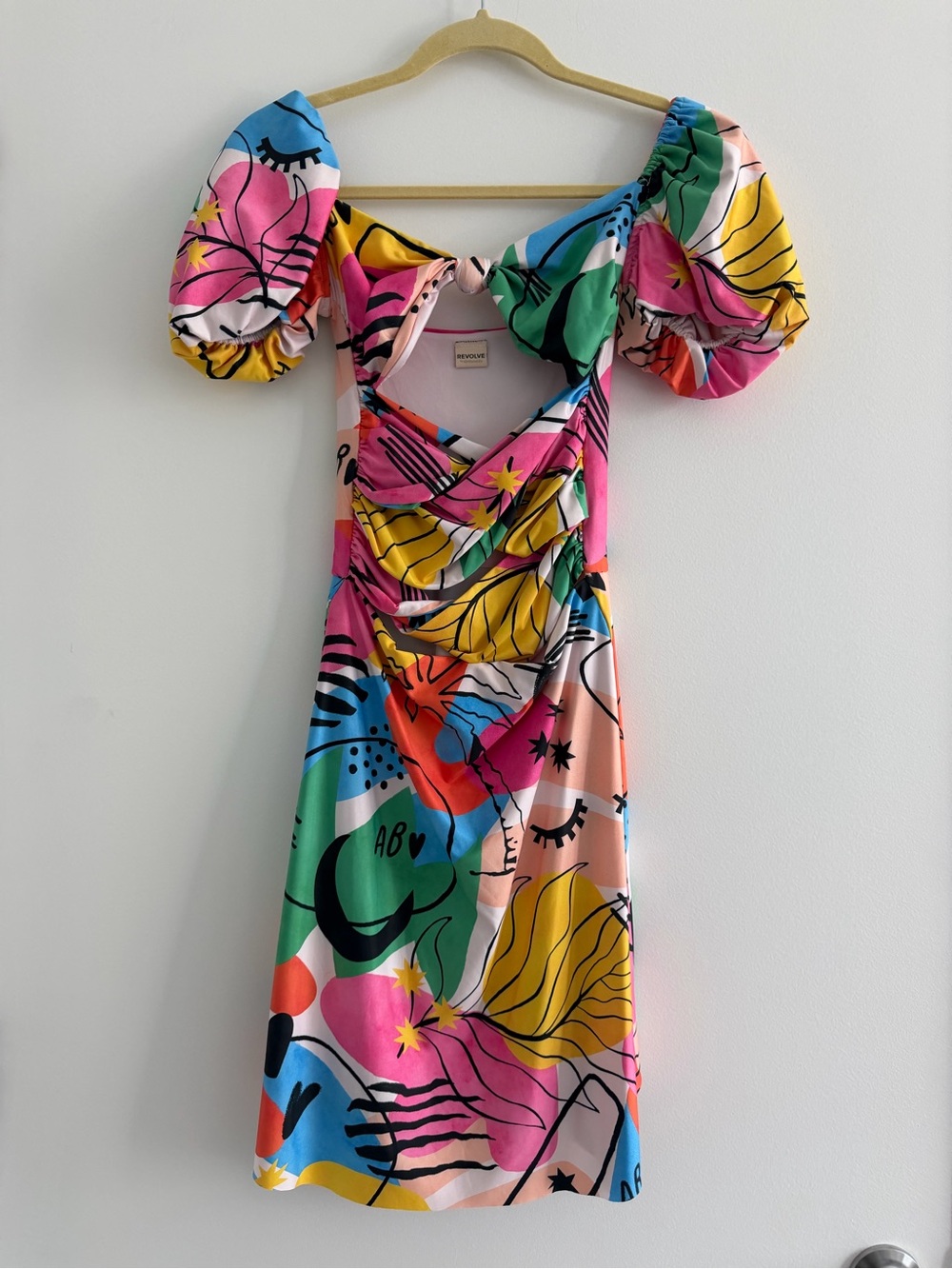 Agua Bendita Multicolor Abstract Puff Sleeve Mini Dress